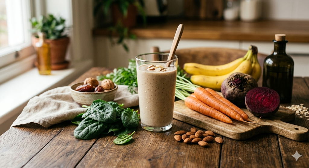 FitNutriPro custom weight gain shake with spinach, carrots, and beetroot for natural bulking in Hyderabad